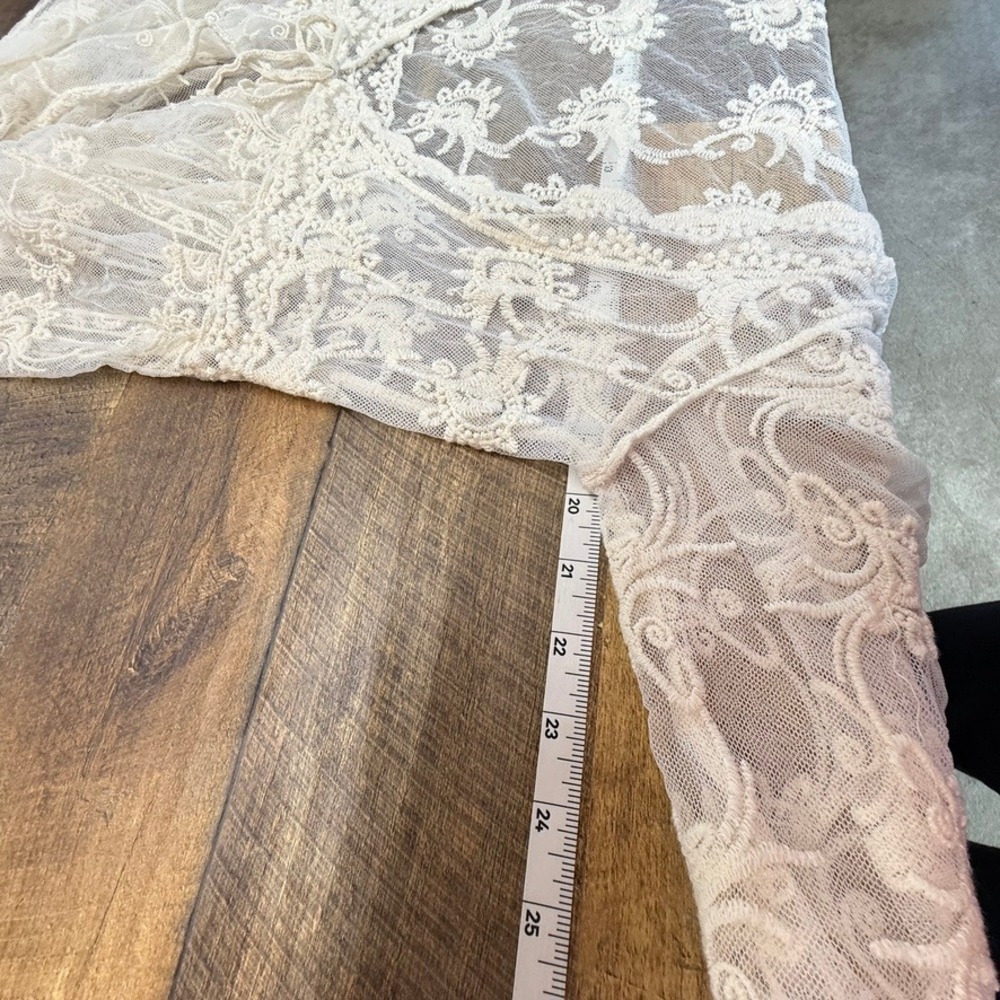 Cream Lace Sheer Embroidered Duster Cardigan Womens M/L Romantic Boho Goth Fairy - Picture 5 of 9